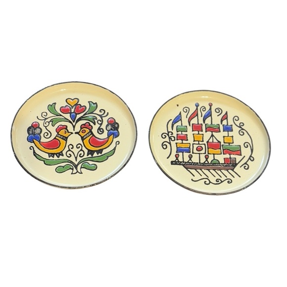 Vintage Greek Folk Art Enamel Coasters Moissiadis Greece 1970s - Picture 1 of 4
